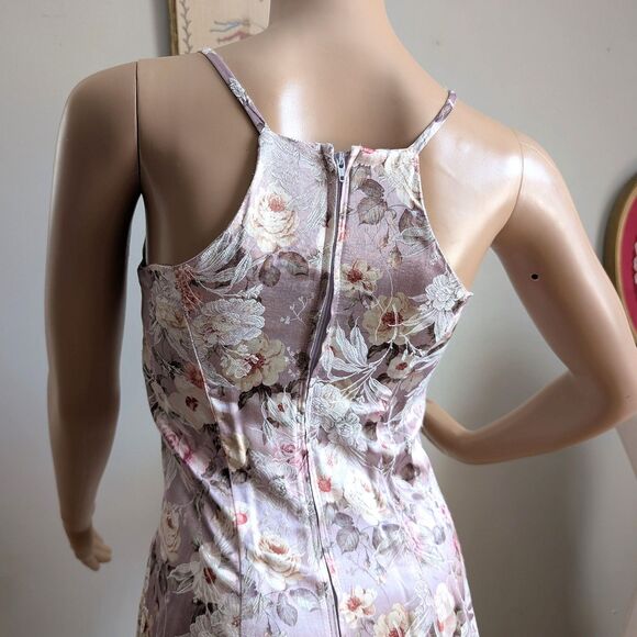 90s Frederick's of Hollywood Mini Dress Floral Embossed Satin Pink Coquette 3 - Picture 5 of 9